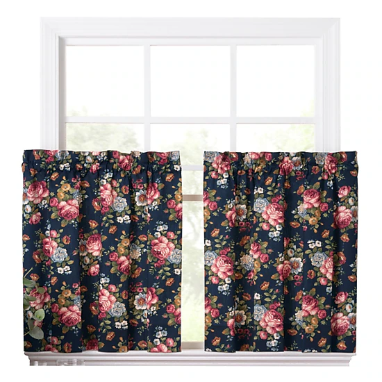 Ellis Bella Stylish Medium Scale Printed Floral Pattern 1.5 Rod Pocket Tier for Windows