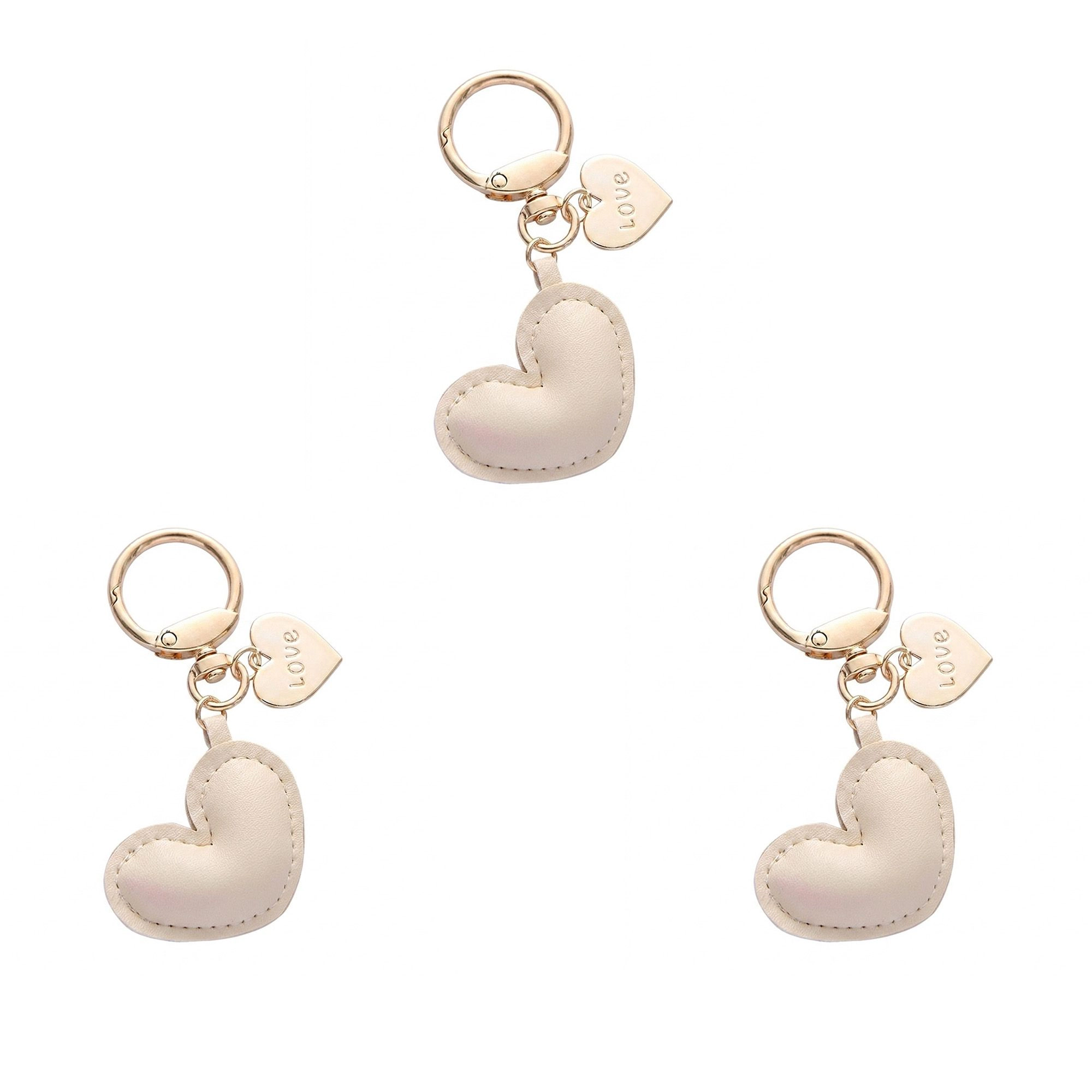 Alilang Women's 3 Pack Heart Keychains with Love Charm and Gold Tone Ring Clip, Pink