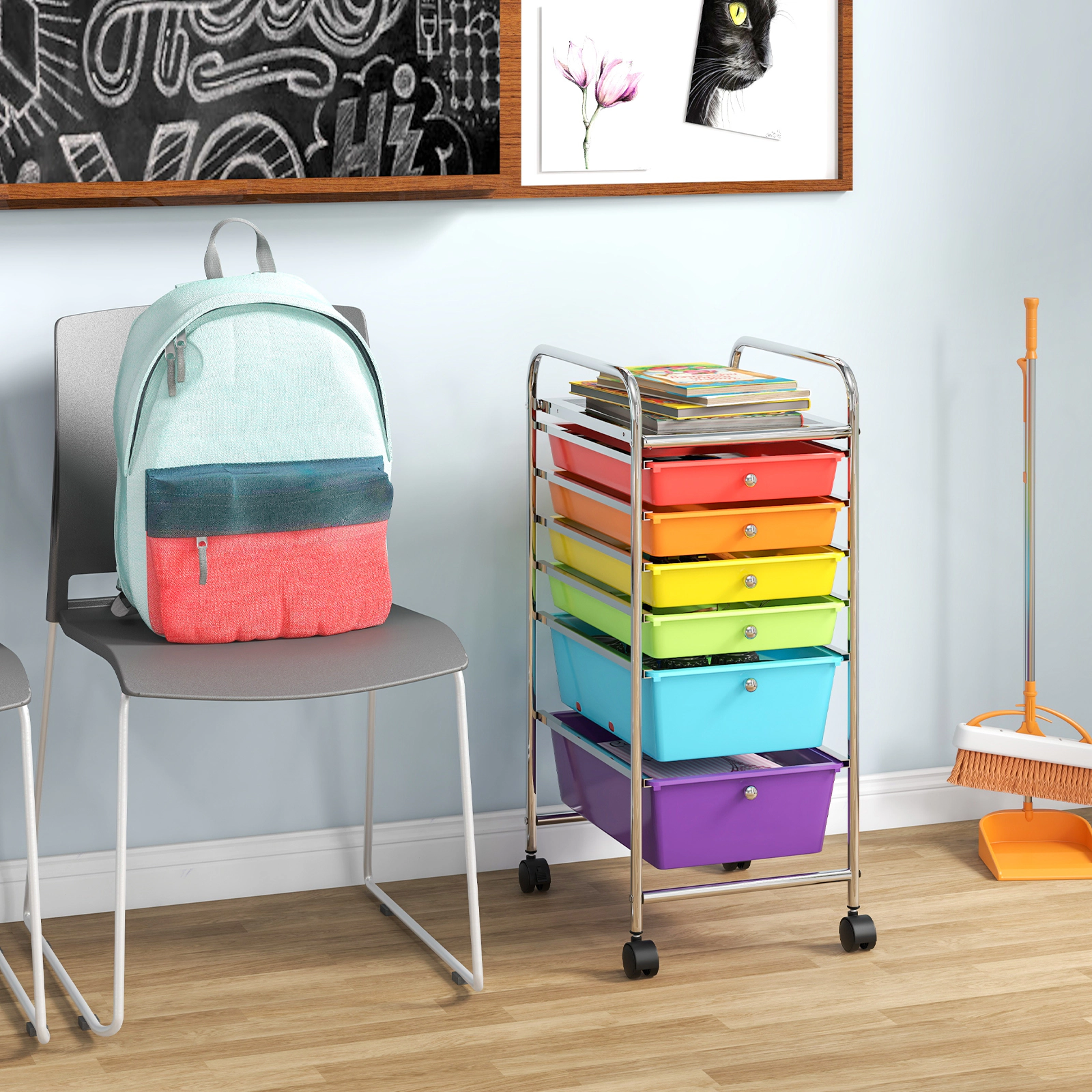 SUGIFT 6-Drawer Slim Rolling Storage Cart with 2 Deep 4 Shallow Clear Drawers and Locking Casters