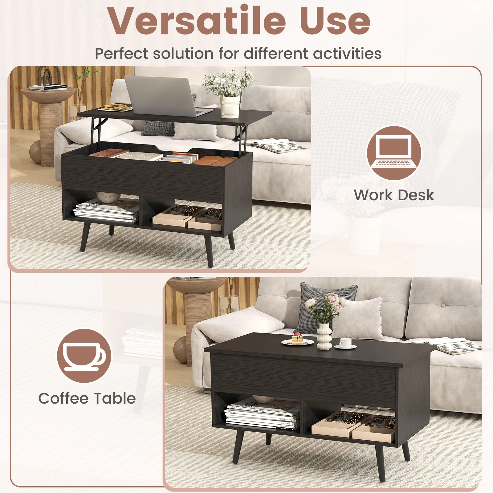 SlickBlue Lift Top Coffee Table with Hidden Storage Compartments