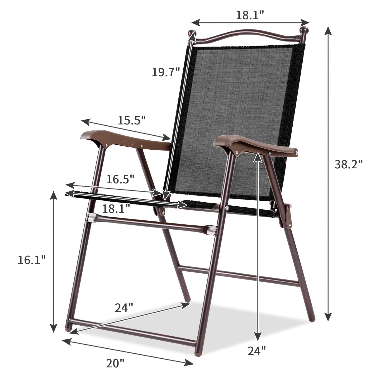 SUGIFT Set of 2 Black Folding Sling Back Patio Chairs