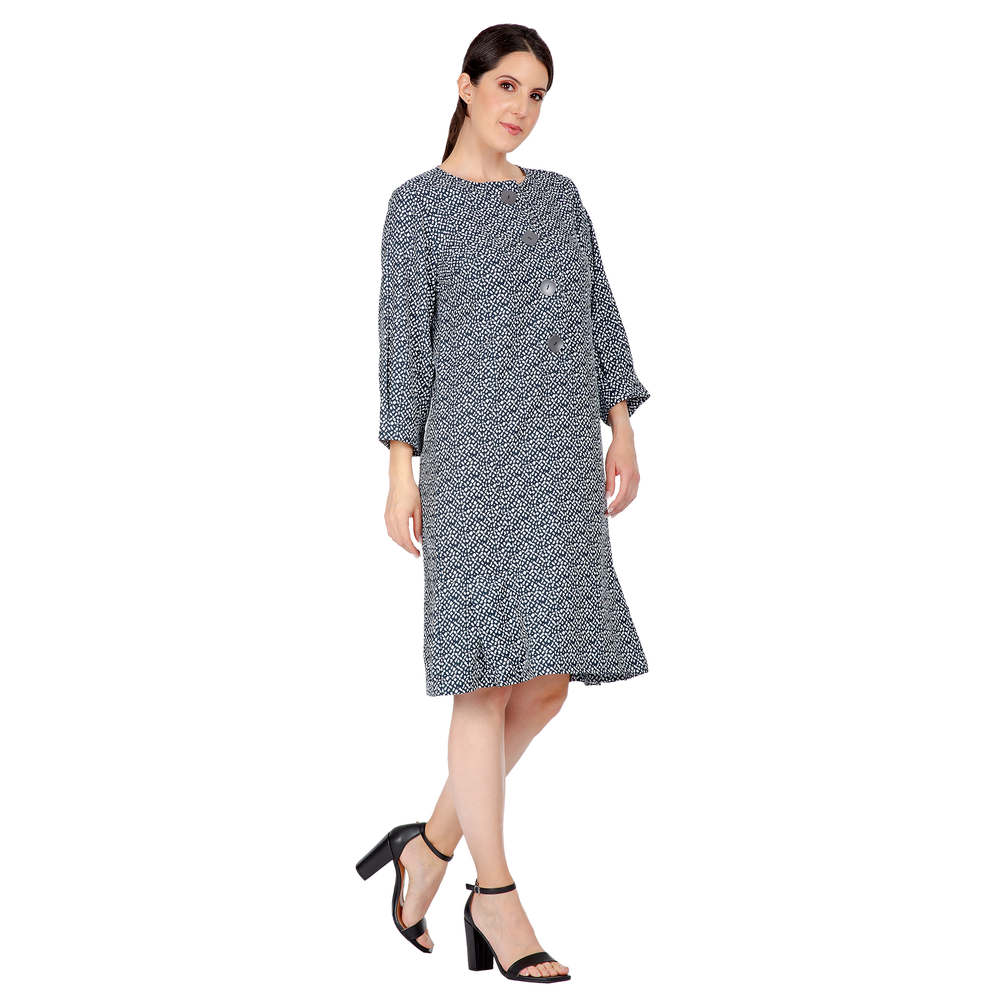 Standards & Practices Women's Pullover 3/4 Sleeve Flounce Pleated Mini Hem Dress