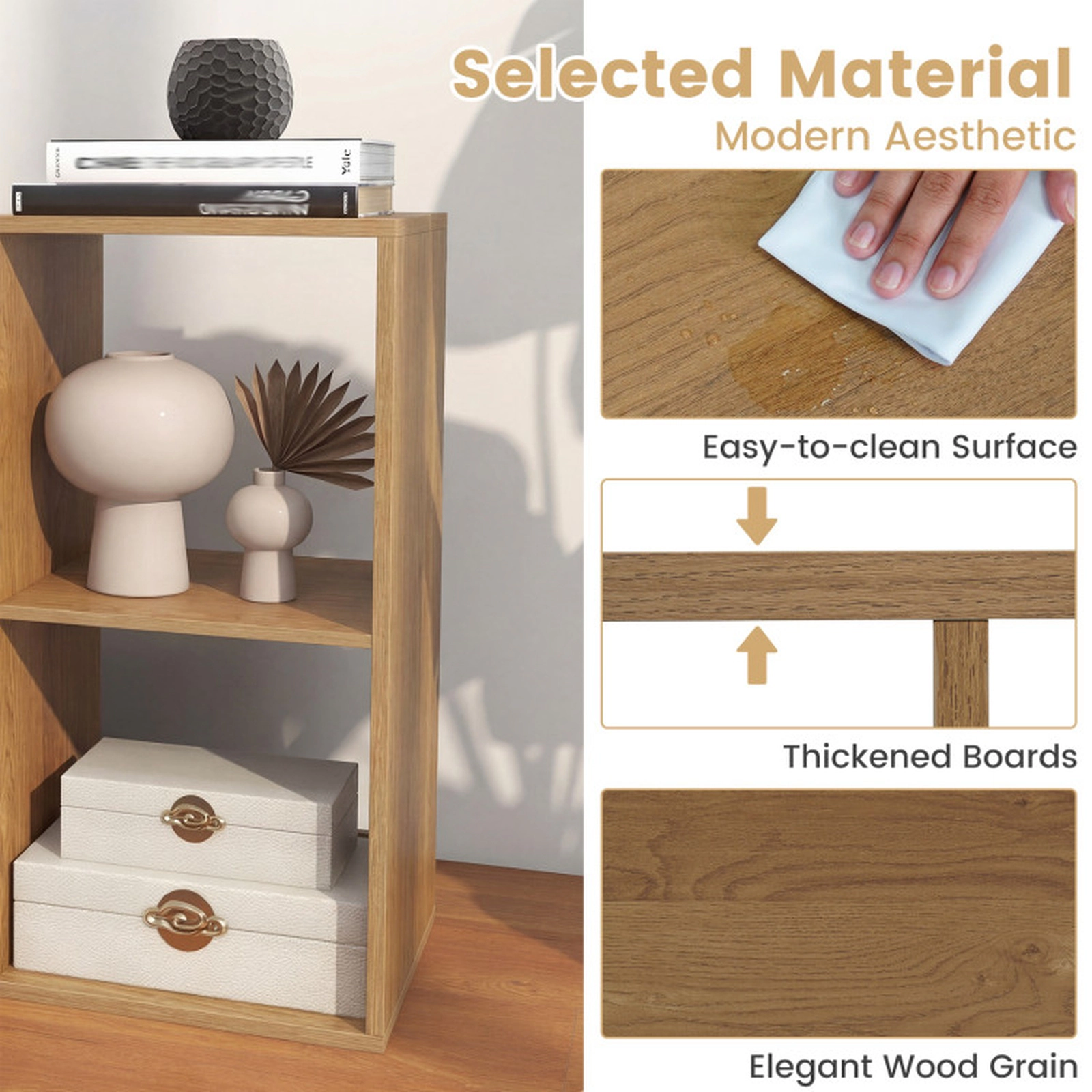 SUGIFT 4-Cube Bookshelf with Back Guardrail 100-lb Tabletop Capacity 22-lb Cube Capacity Natural White Black Coffee