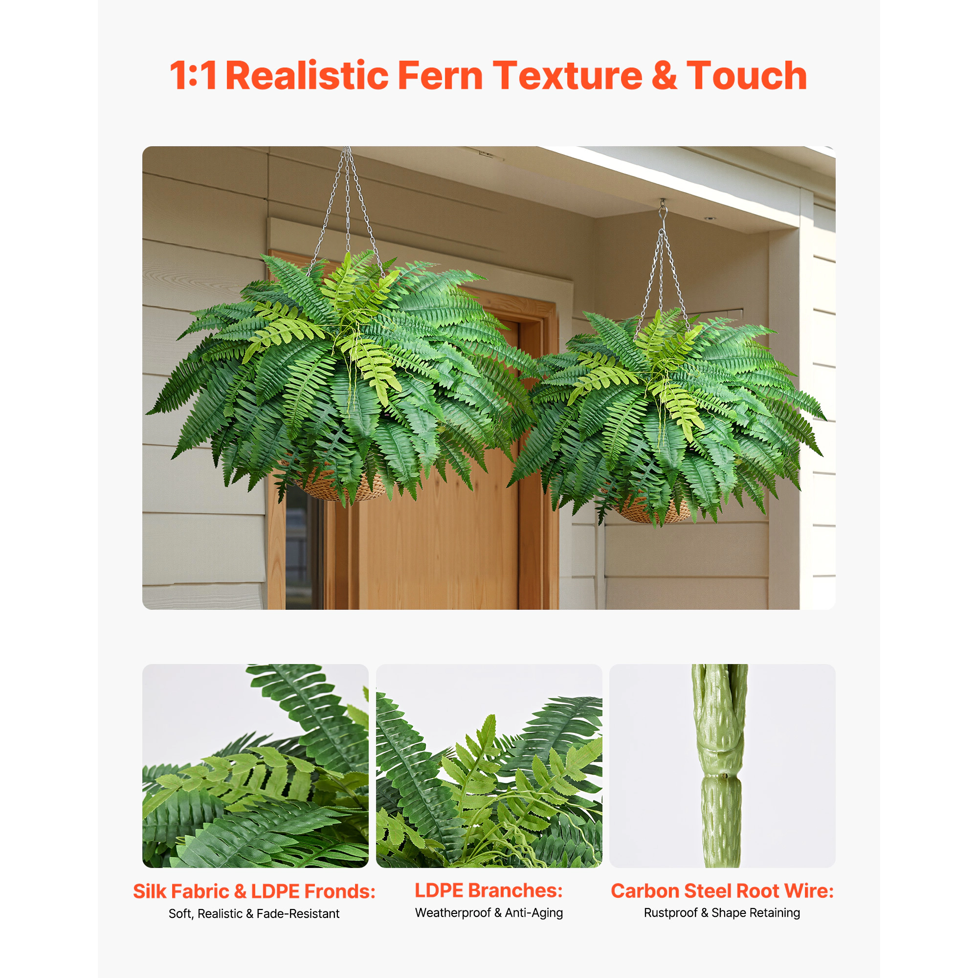 HONGGE Artificial Ferns Large Boston Fake Plant Decor with Faux Fern for Home and Office