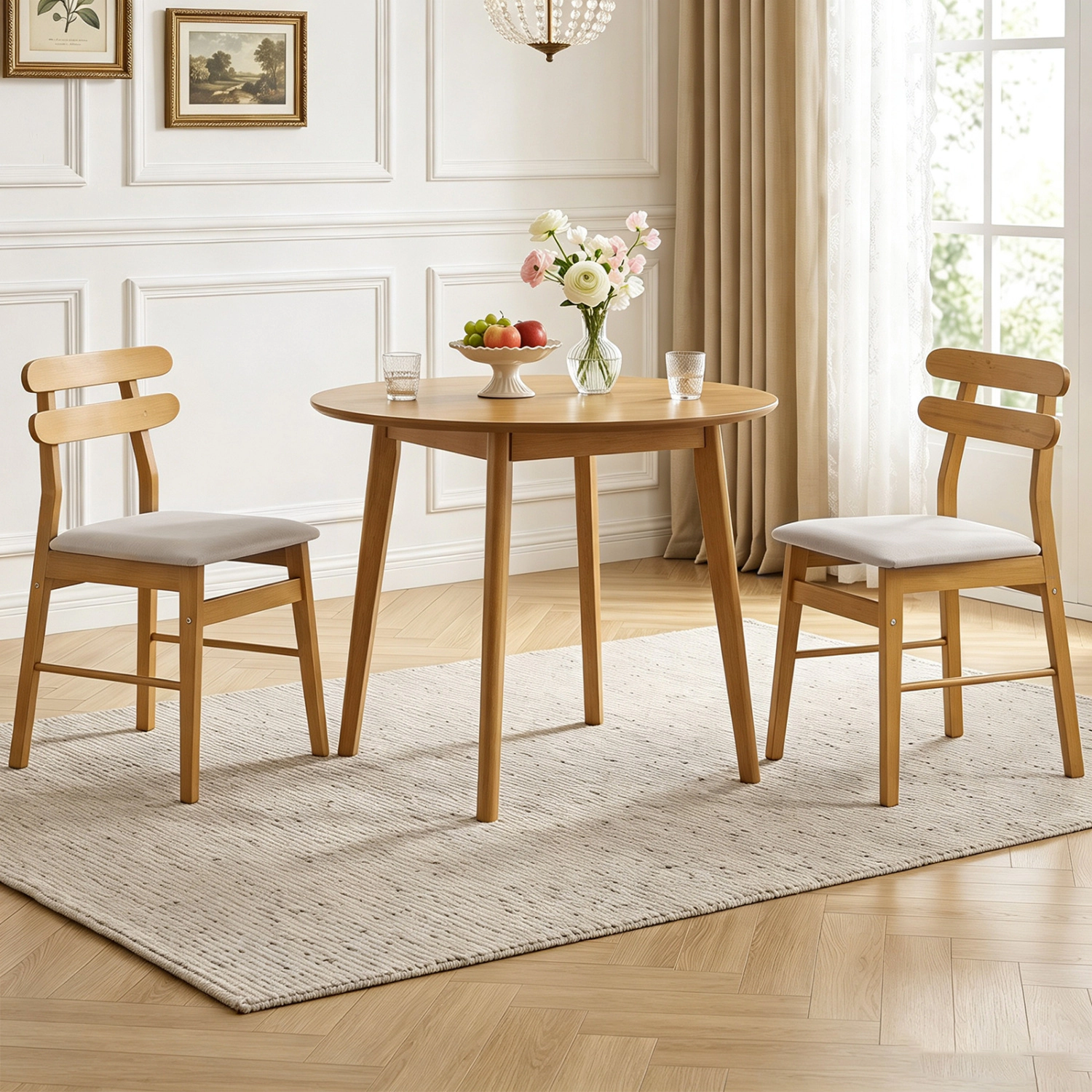 LJG Set of Upholstered Dining Chairs with Padded Seat and Solid Wood Legs