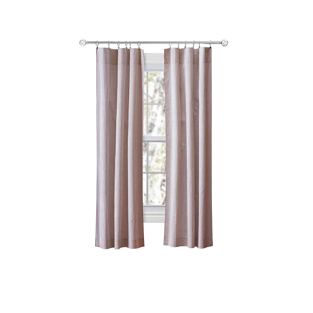 Ellis Curtain Plaza Classic Ticking Stripe Printed on Natural Ground Tailored Panel Pair with Tiebacks 56" x 63" Brick