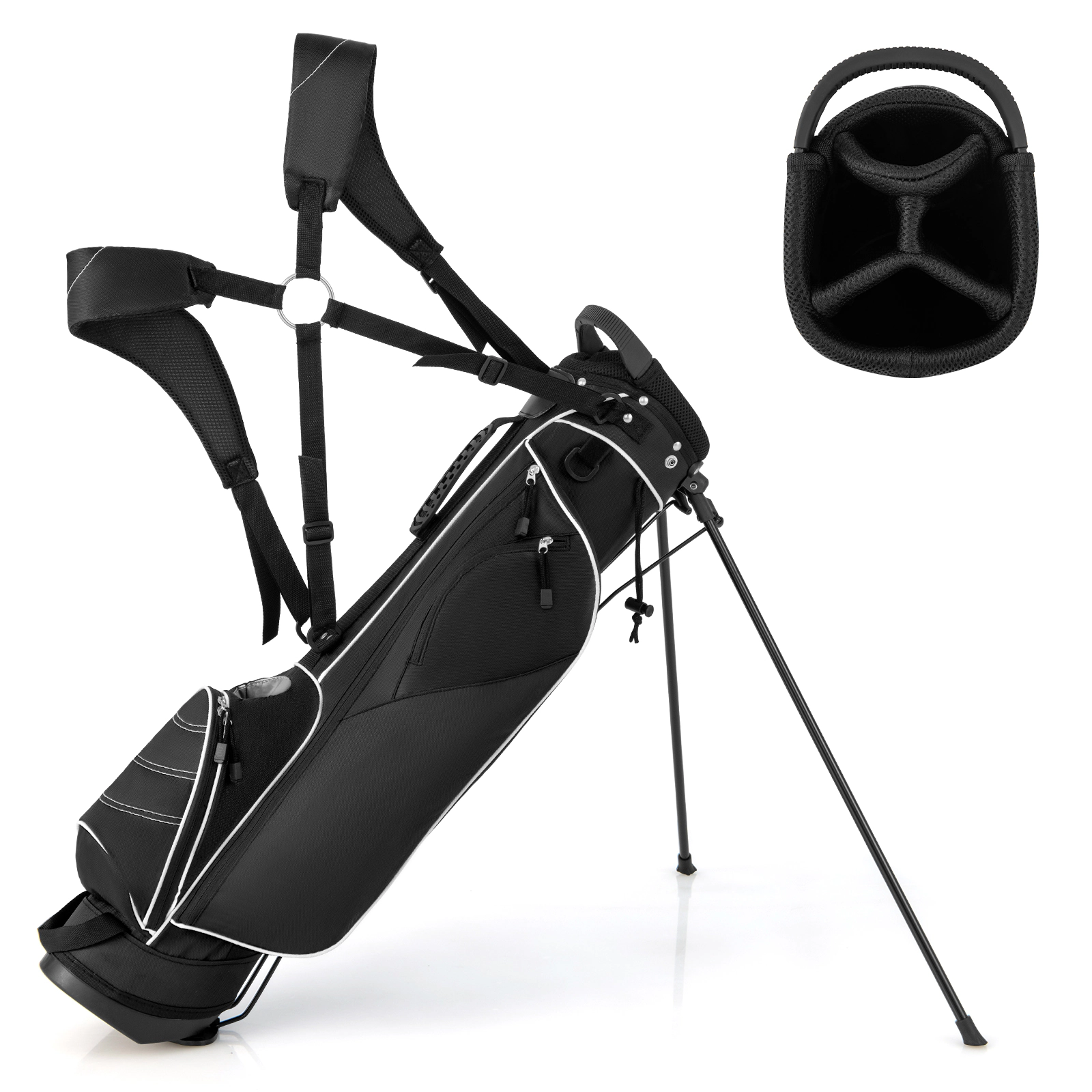 SUGIFT 4-Way Divider Golf Stand Cart Bag with Dual Strap and Organizer Pockets 35-in Long Blue/Black