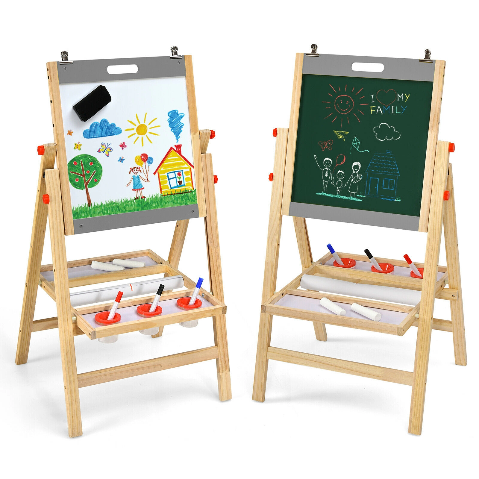 SUGIFT Gray 16.5 ft Paper Roll Double-Sided Chalkboard and Whiteboard Kids Art Easel