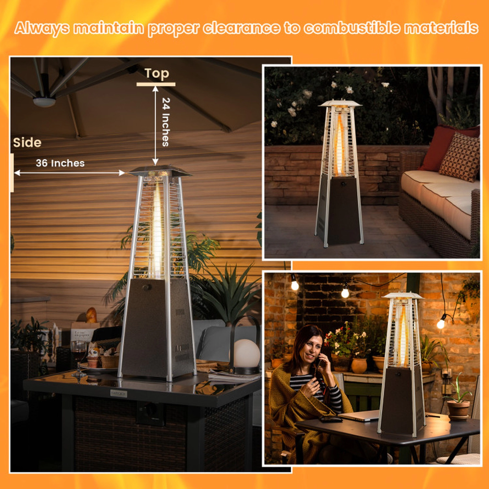 SUGIFT Bronze Portable Tabletop Propane Patio Heater with Glass Tube 9500-BTU 10-in W 10-in D 35-in H