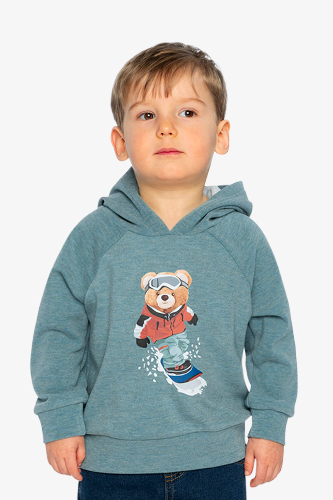 Deux par Deux Boys Brushed Jersey Hoodie with Ski Bear Screenprint