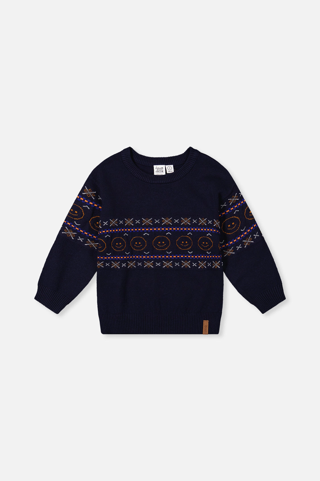 Deux par Boys Geometric Jacquard Crew Neck Sweater
