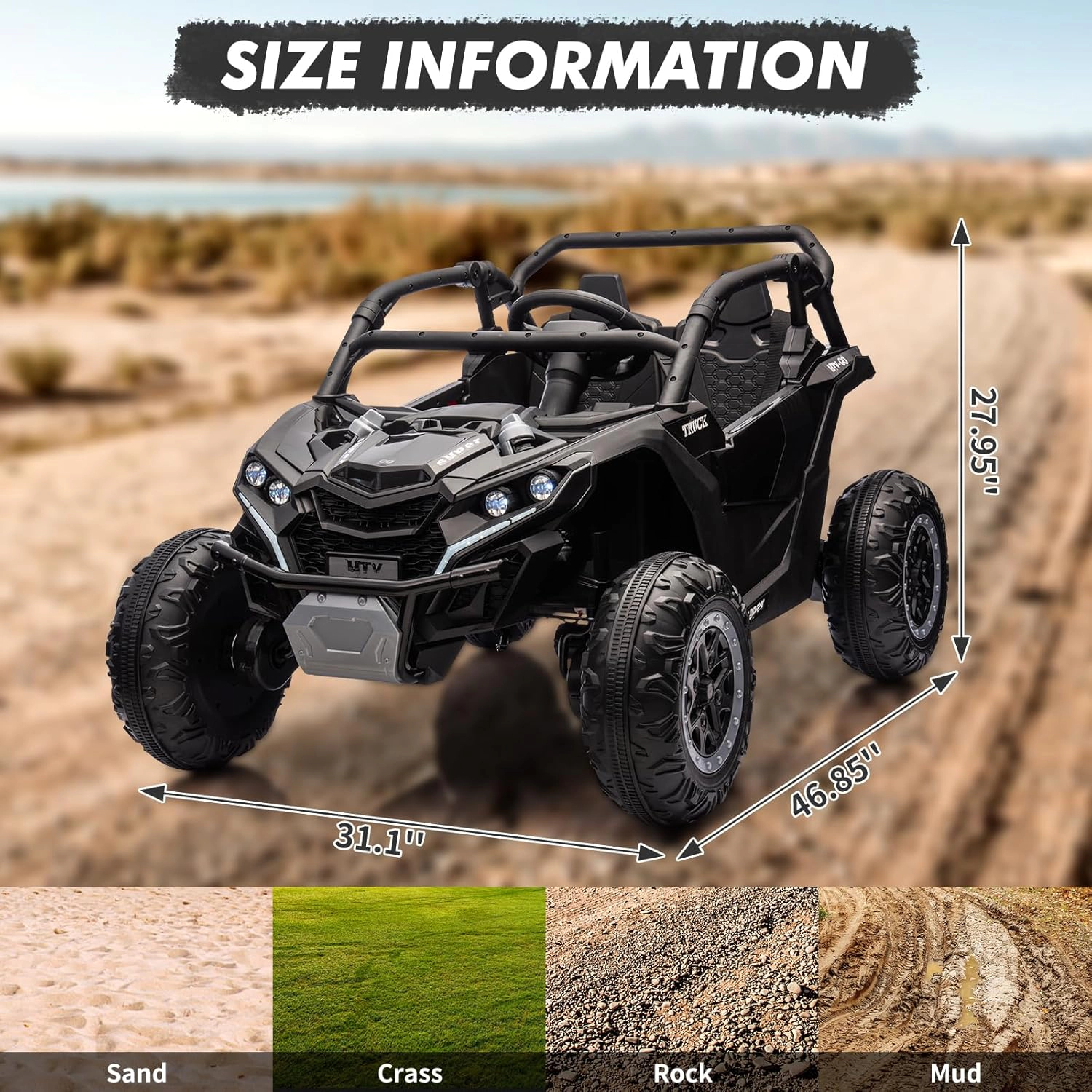 24V 2-Seater Kids Ride-On UTV, 4WD Electric Truck w/ Remote Control, LED Lights, Music, Shock Absorbers, 4×75W Motors