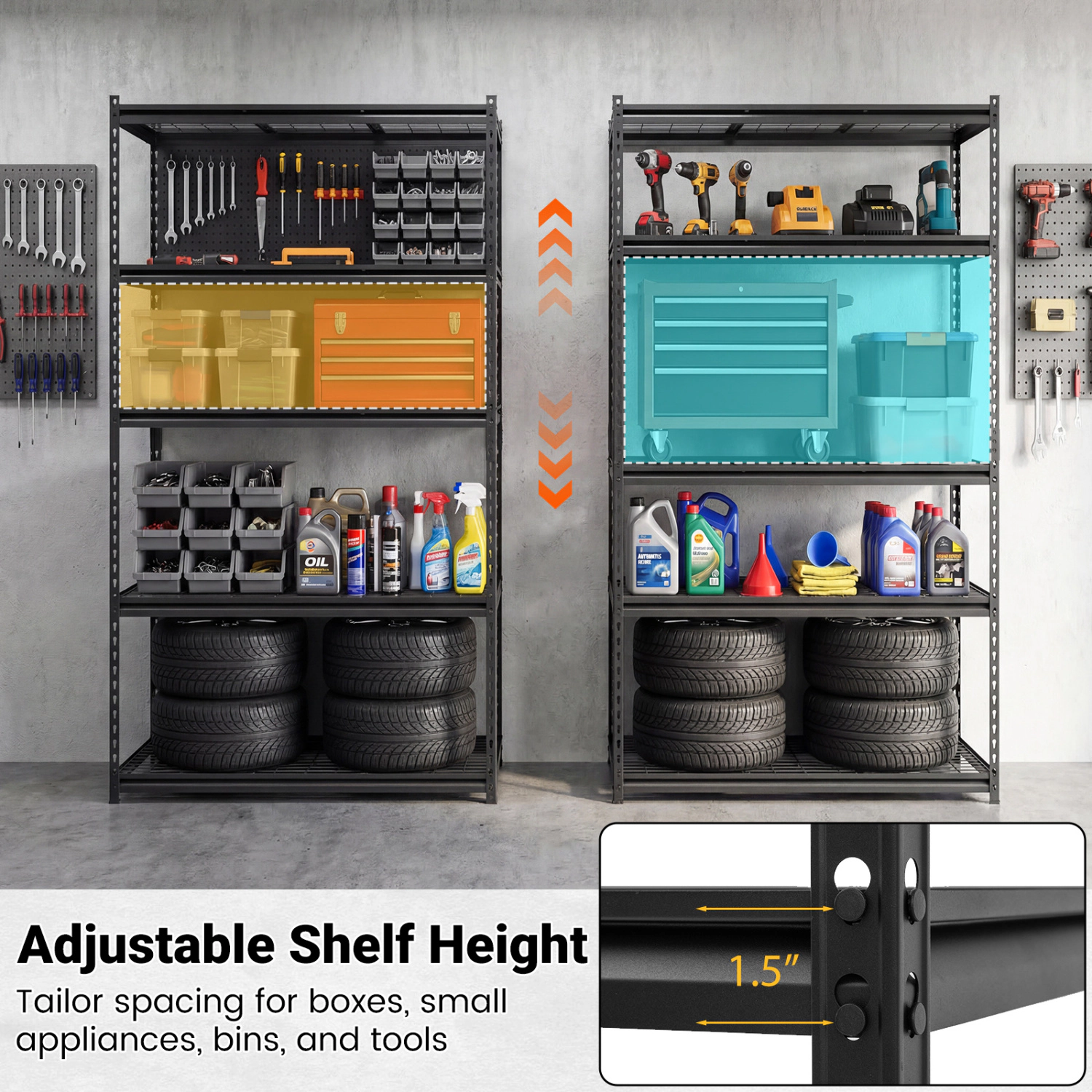 SUGIFT Adjustable 5-Tier Metal Wire Shelving Unit 400-lb Per Shelf 2000-lb Capacity Black