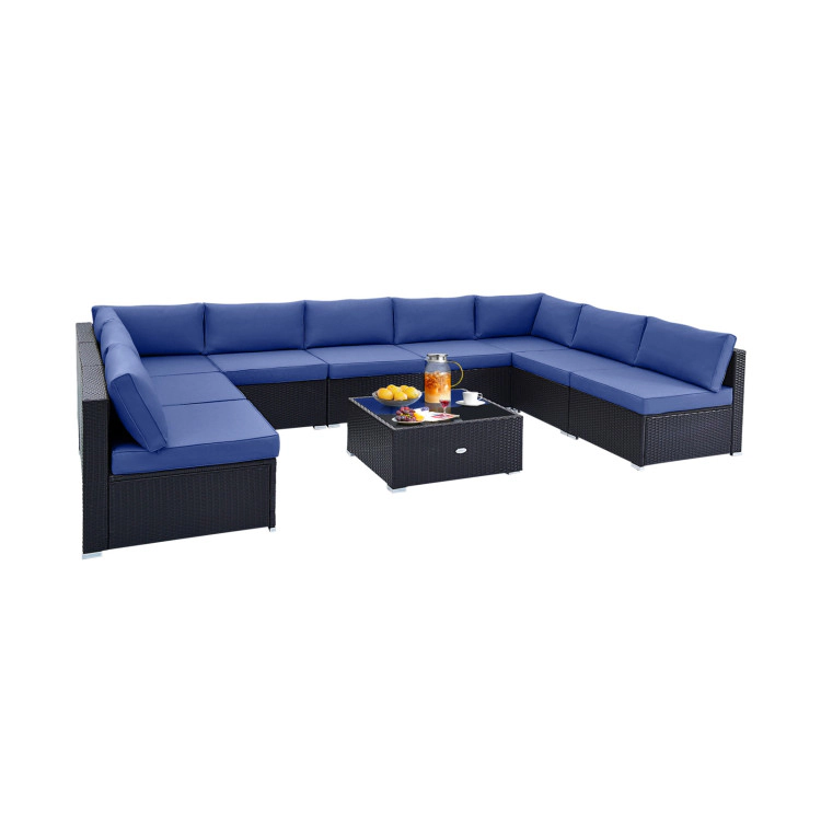 Hivvago 10 Piece Outdoor Wicker Conversation Set With Seat And Back Cushions
