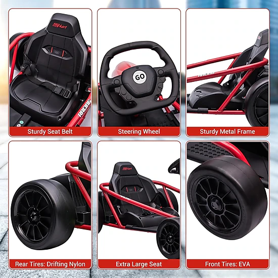 Enjyam 24V Electric Go Kart for Kids 8-12, Drift Kart Car w/Dual 300W Motors, 8MPH, Music, Slow Start, Seatbelt