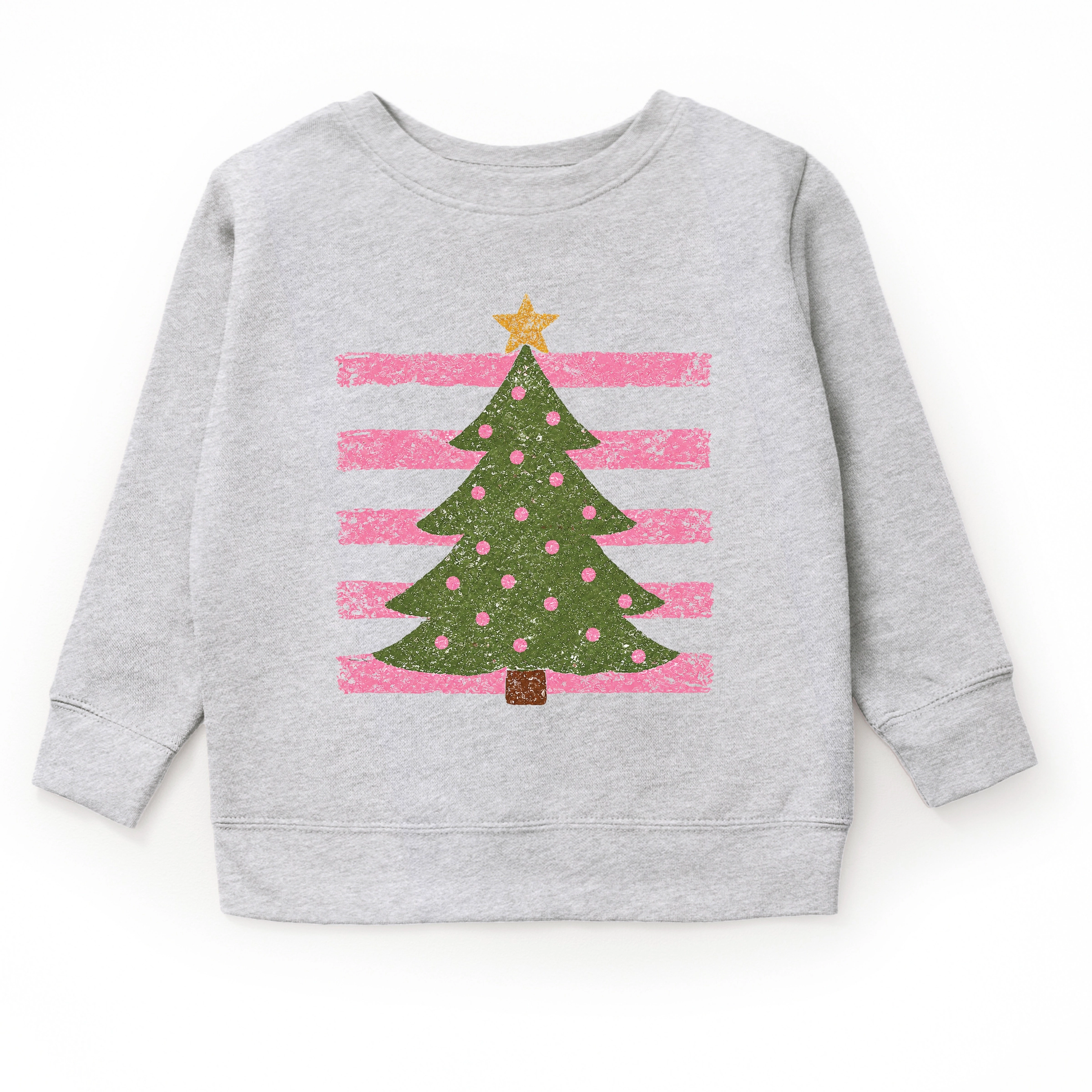 The Juniper Shop - Youth Graphic Sweatshirt Christmas Tree Pink Stripes
