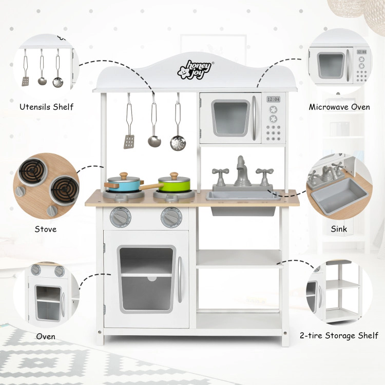 Hivvago Wooden Pretend Play Kitchen Set for Kids with Accessories and Sink