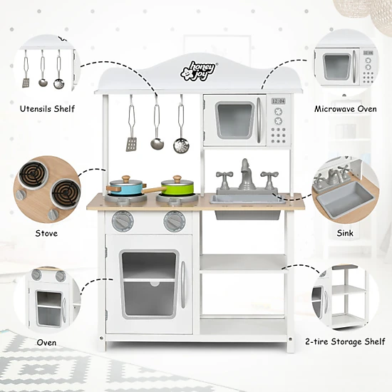 Hivvago Wooden Pretend Play Kitchen Set For Kids With Accessories And Sink