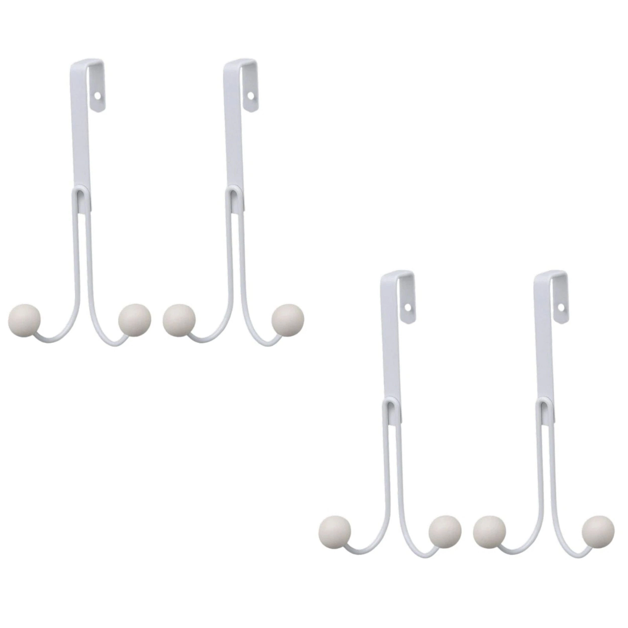 Home Collection White Metal Over the Door Hooks for Coats, Towels & Bags Pack of 4