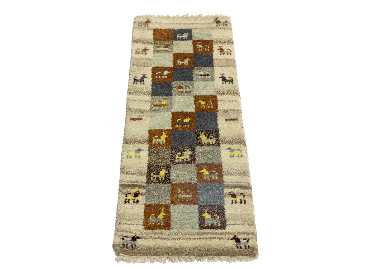 Magic Rugs 1'4 x 3'9 Handmade Indo-Gabbeh Checkered Oriental Wool Rug