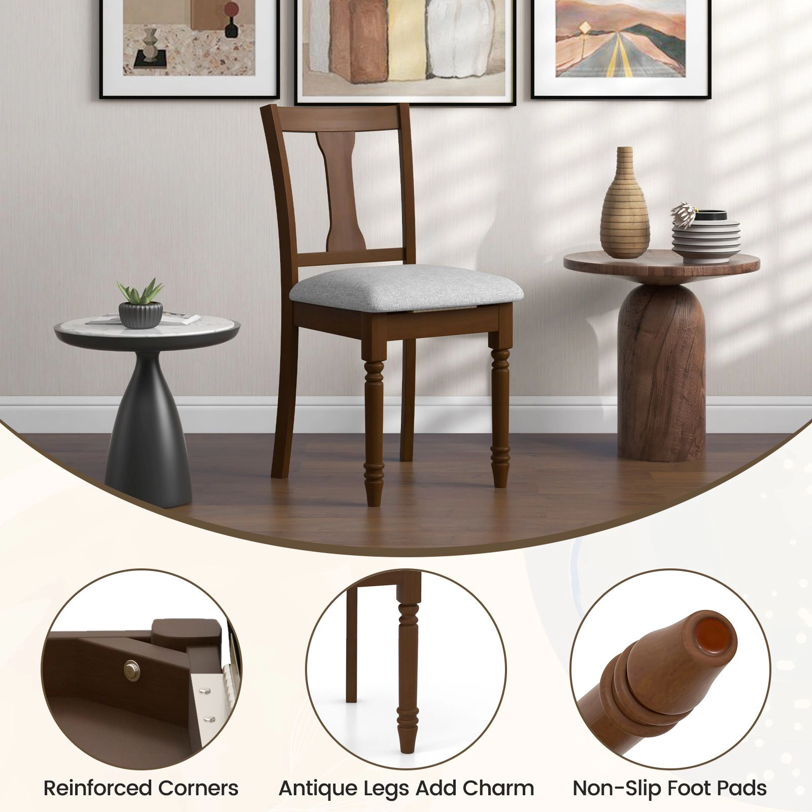 SlickBlue Upholstered Flip-Up Storage Dining Chair with Wood Legs