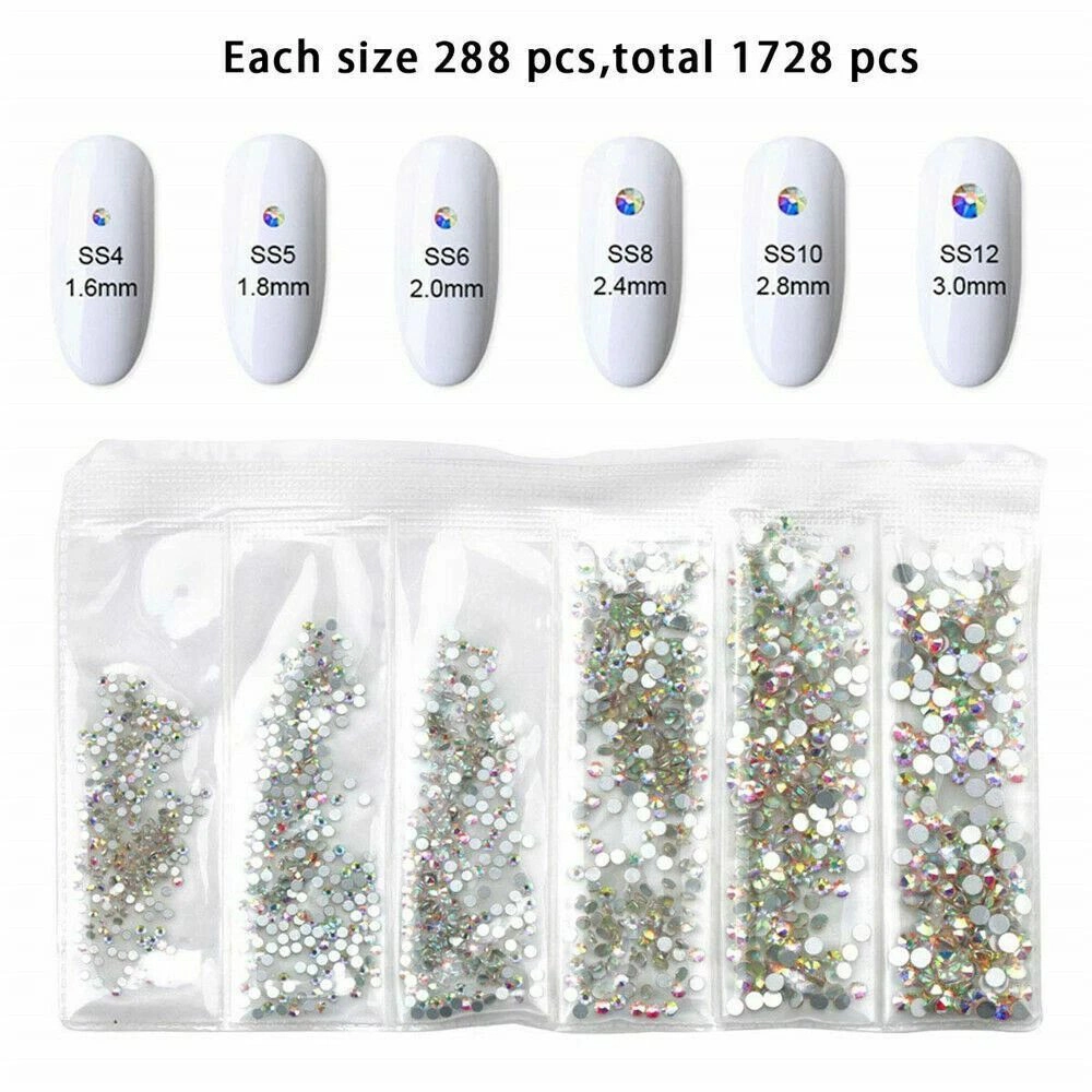 Home Collection Mixed Glass Nail Art Rhinestones with Tweezer and Pickup Pen