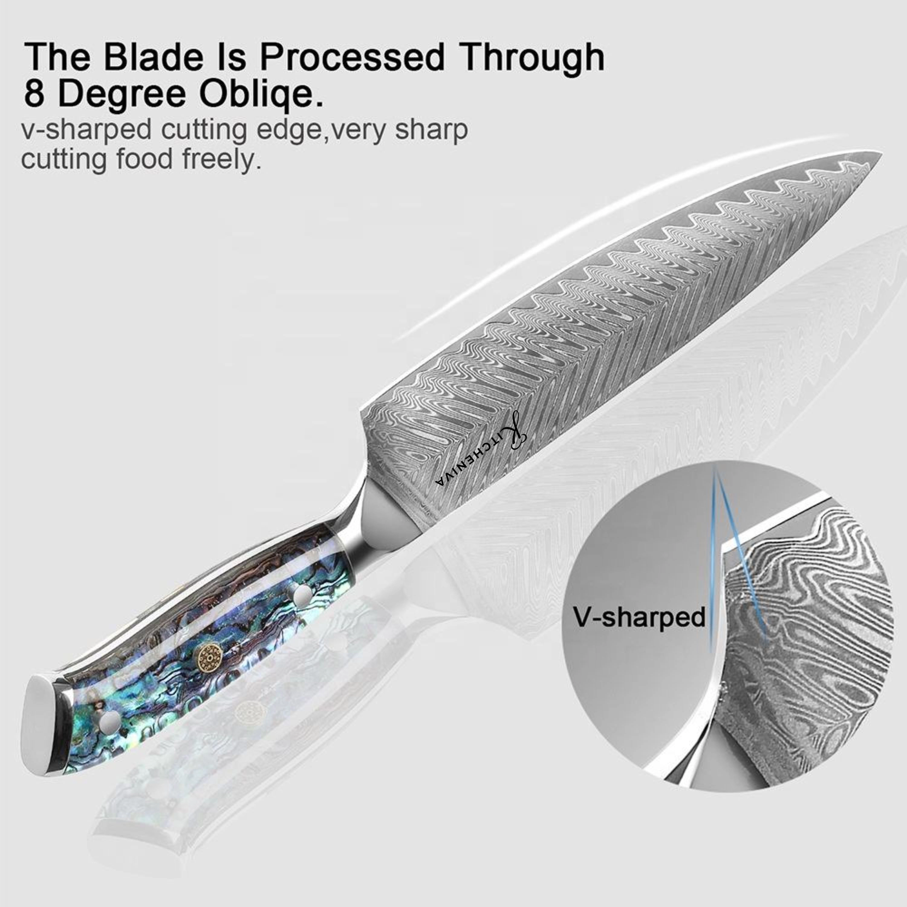 Kitcheniva 4-Piece VG10 Core Damascus Steel Knife Set With Abalone Shell Resin Handle
