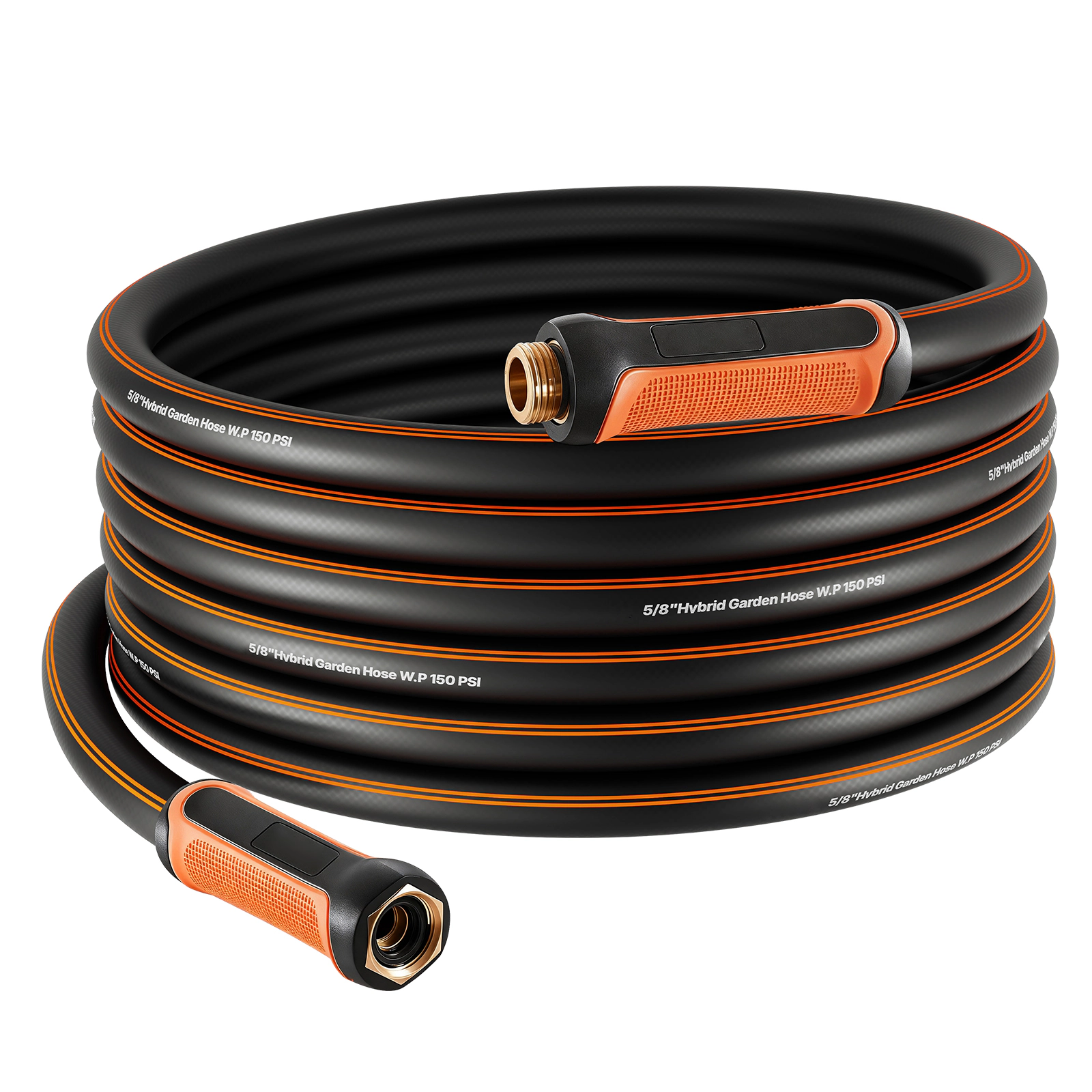 HONGGE Garden Hose 5/8" Heavy Duty 4-Layer Rubber Water Hose 150PSI Working & 600PSI Burst Flexible & Non-kink Outdoor