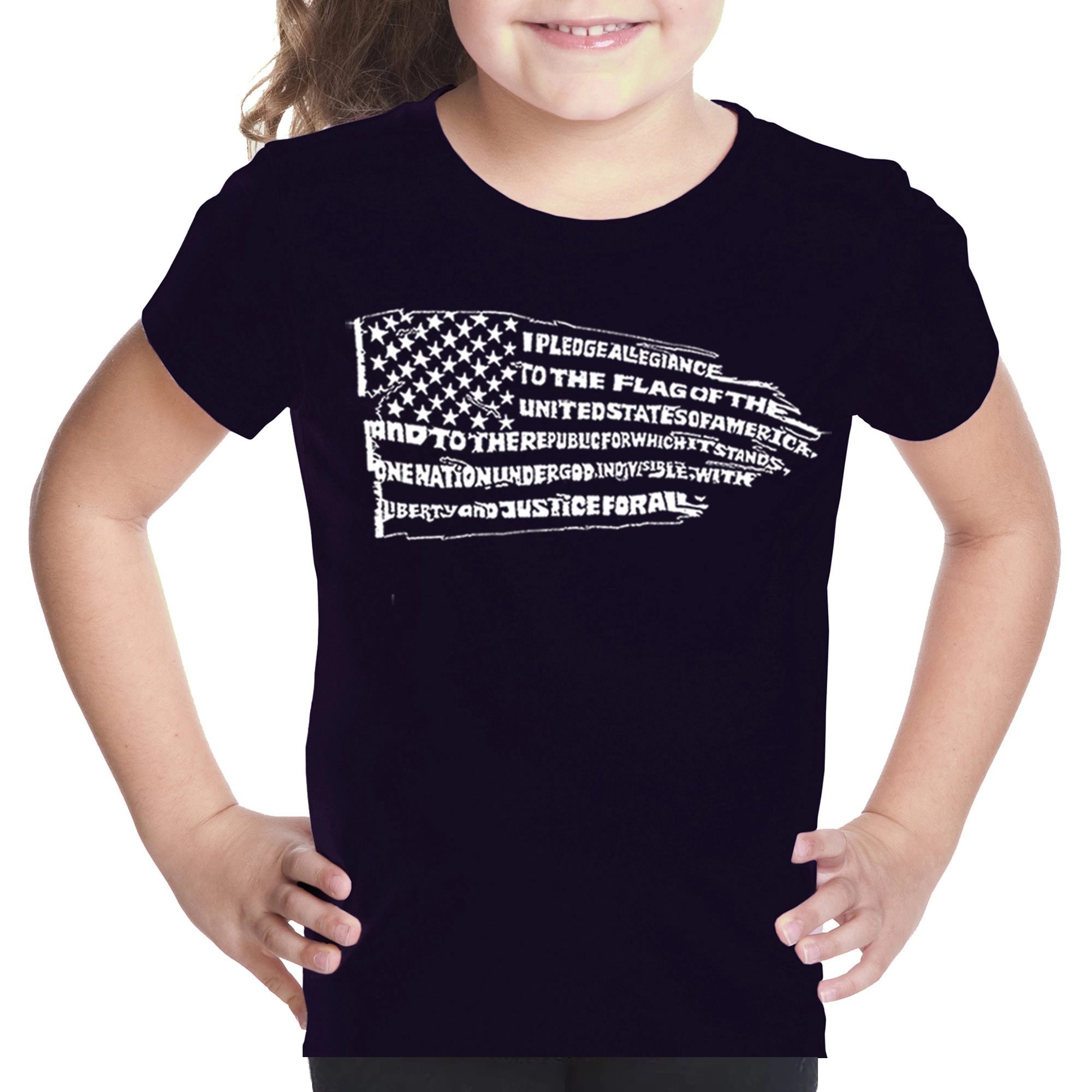 LA Pop Art Girls Word T-Shirt - Pledge of Allegiance Flag