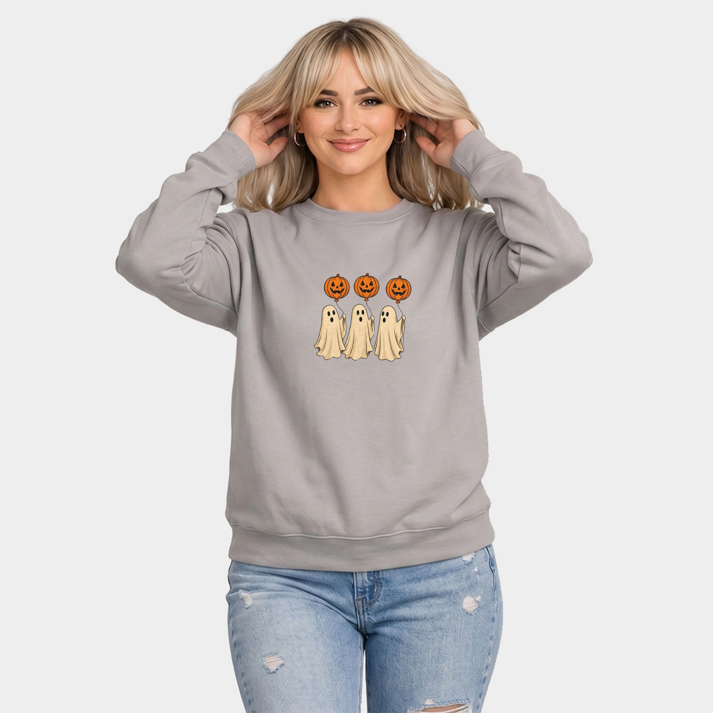 Simply Sage Market - Women's Graphic Sweatshirt Ghosts With Pumpkins