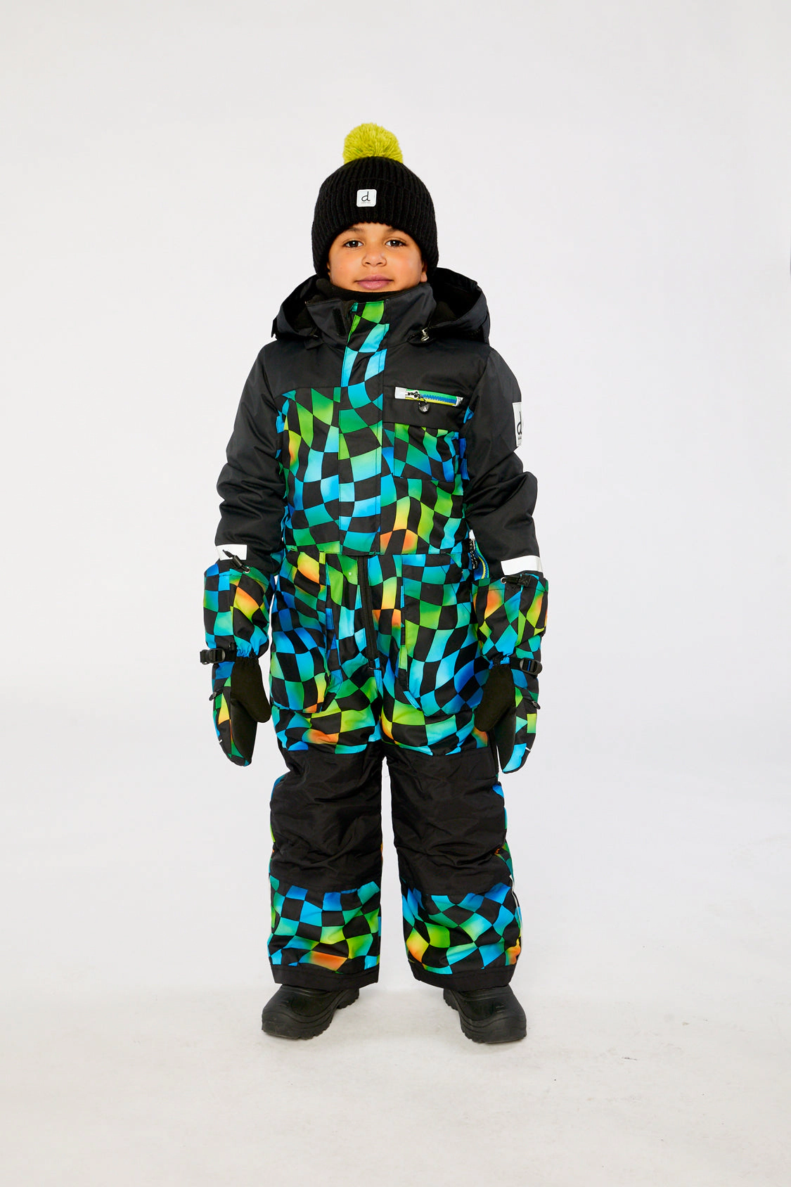 Deux par Boys Checkered Print One Piece Play Snowsuit with Detachable Hood