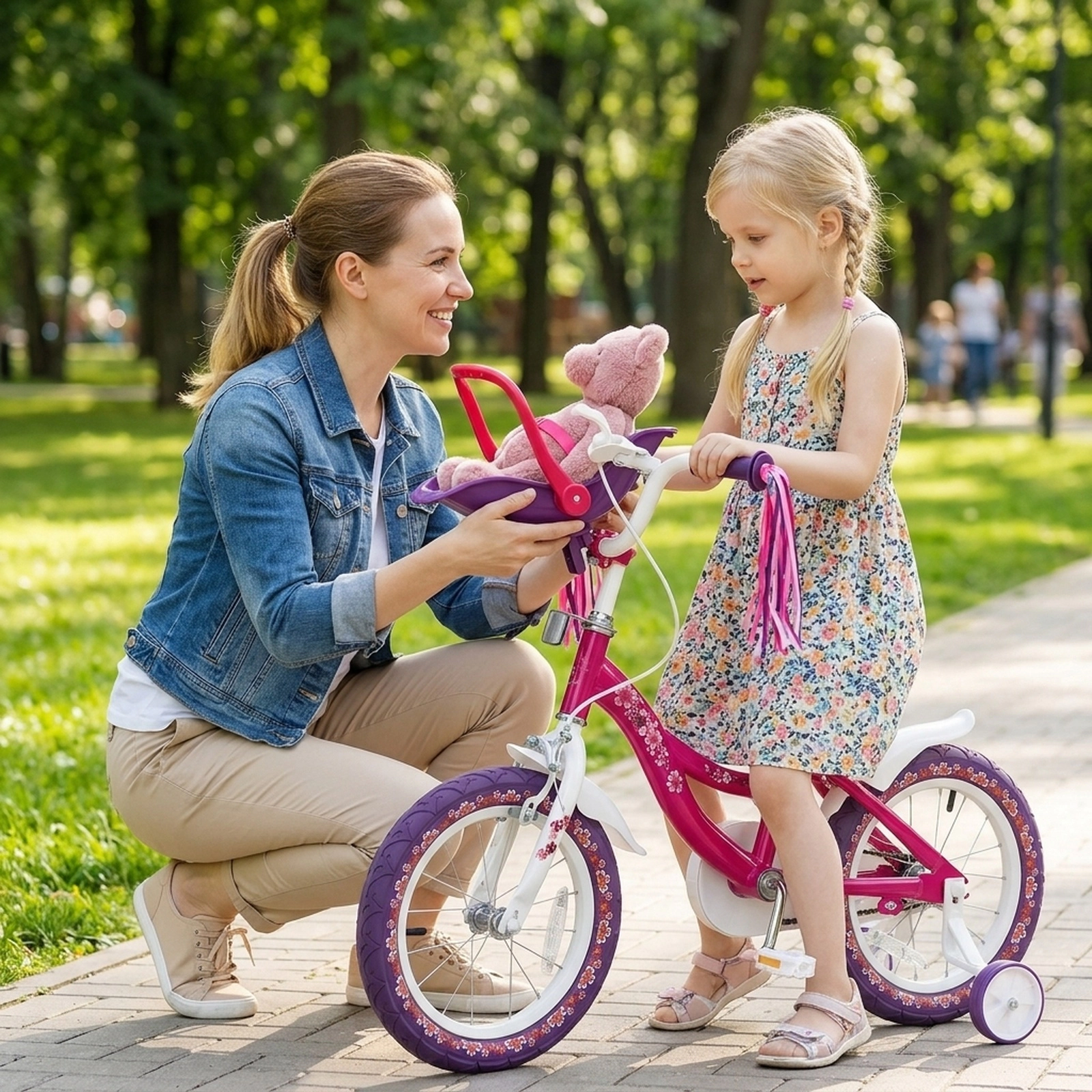 16-in Girls Bike Detachable Doll Seat Removable Training Wheels Hand/Coaster Brakes Wheel Reflectors Ages 4-7 Pink