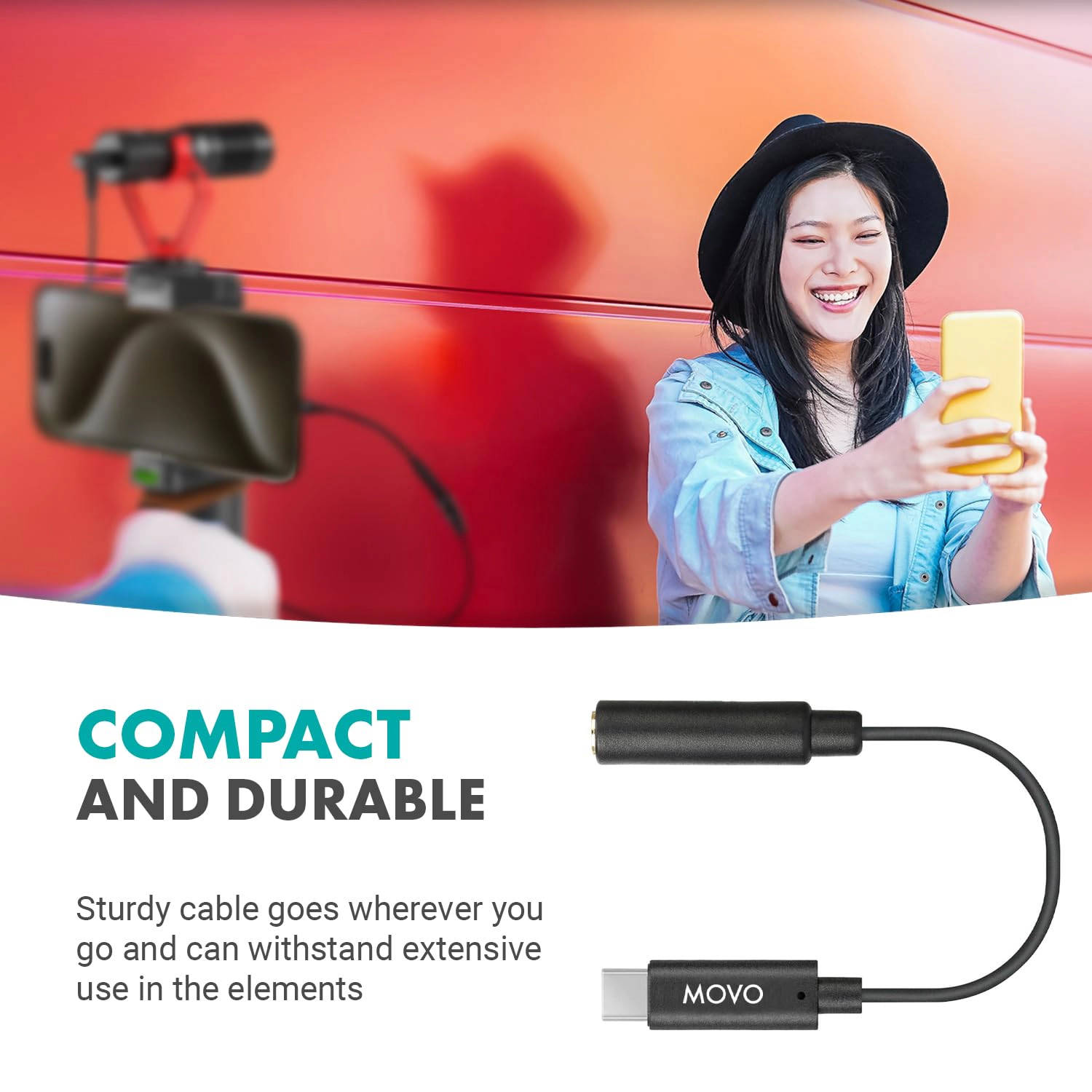 Movo Female 3.5mm TRRS Microphone Adapter Cable to USB-C Connector Dongle