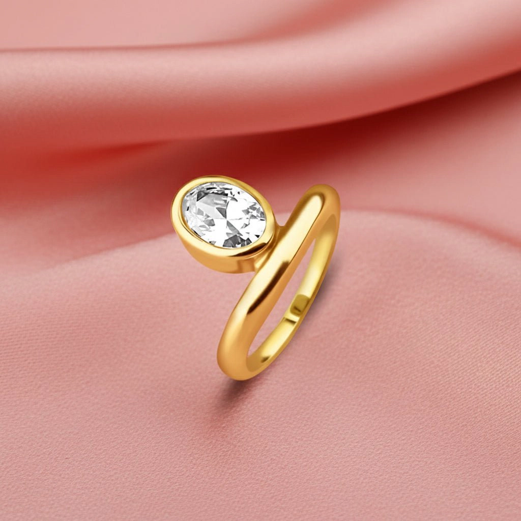 DressAtR Women's Geometric Gold Plated Zircon Ring