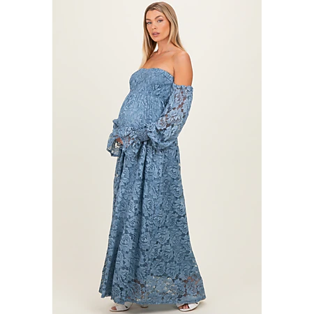 pinkblush blue lace maternity dress Womens Light Sleeveless Maxi Dress, Color: Light Blue Black Sequin 3D Rose collection:spring-refresh Bust and skirt are Taille:S