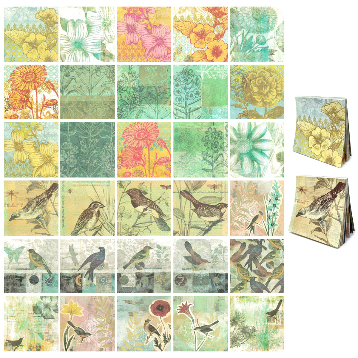 Wrapables Decorative Scrapbook Paper for Journals, Scrapbooking, Arts & Crafts (Set of 2), Birds + Vintage Floral