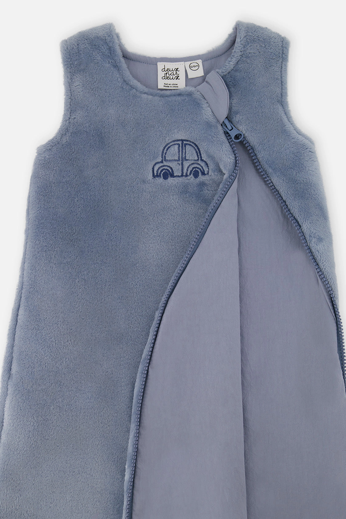Deux par Boys Plush Zip Sleep Sack with Car Embroidery