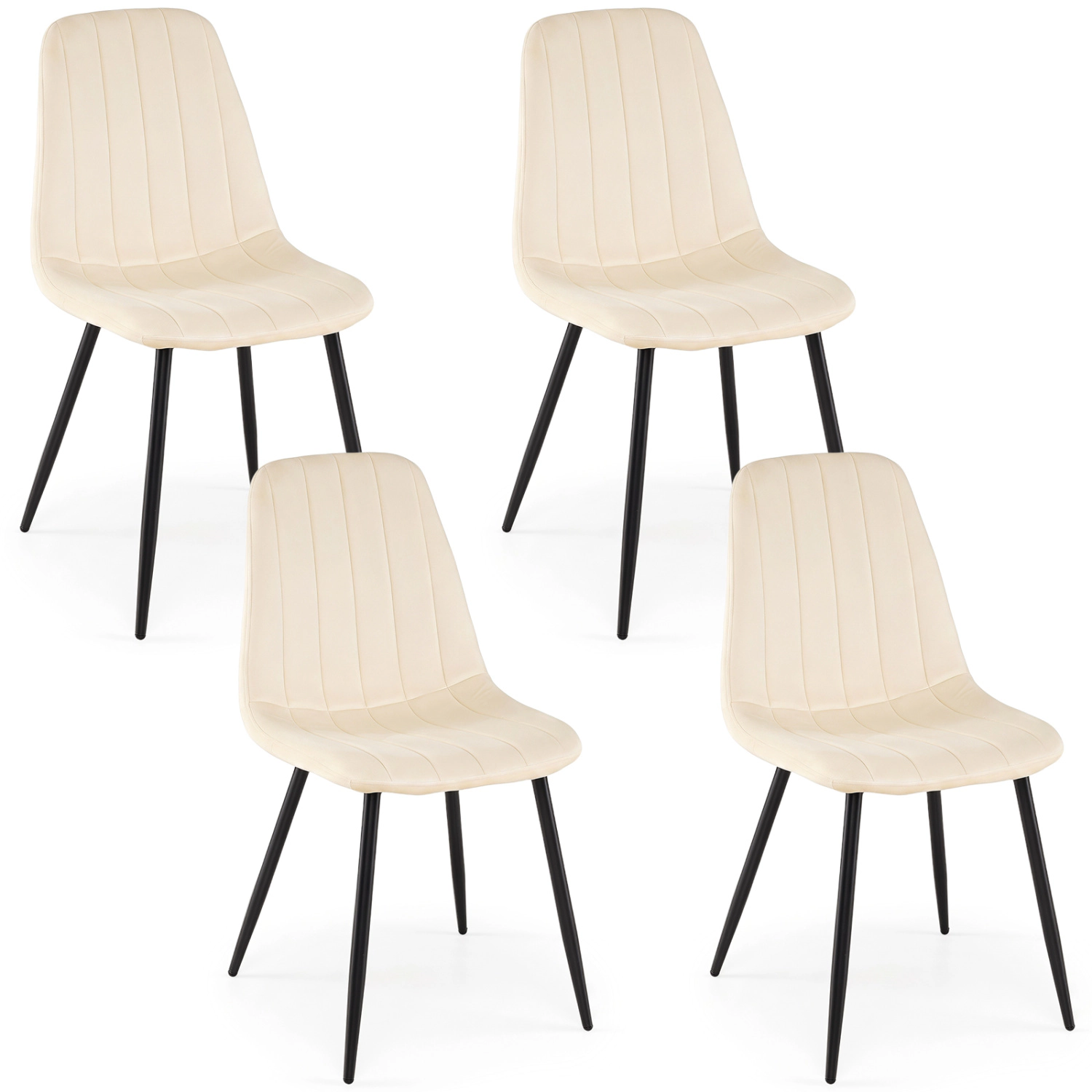 LJG Upholstered Fabric Dining Chairs Set of 4 with Sturdy Metal Legs and Curved Backrest