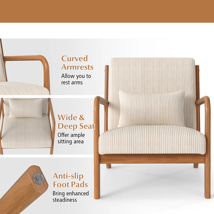 Hivvago Accent Chair Corduroy Upholstered Lounge With Lumbar Pillow