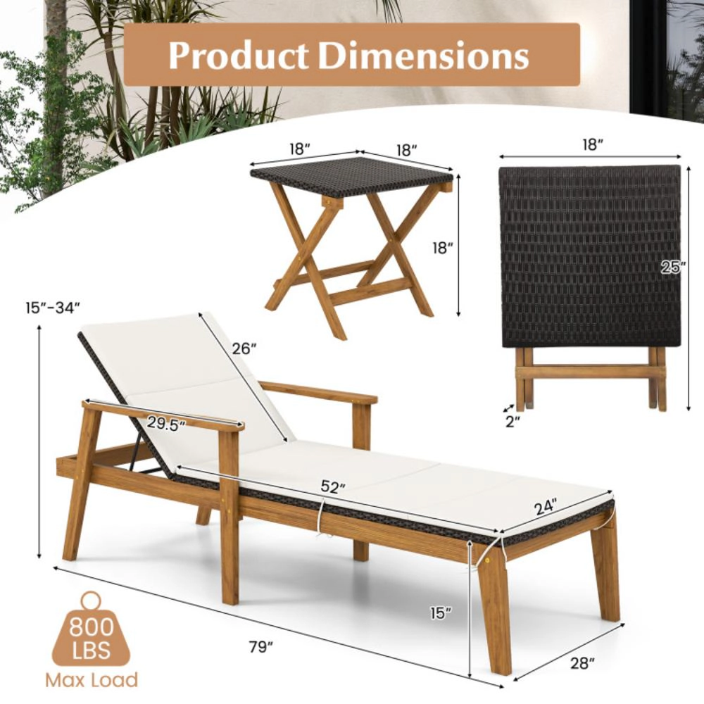 Hivvago Outdoor Chaise Lounge Chair Rattan Patio Recliners With Armrests
