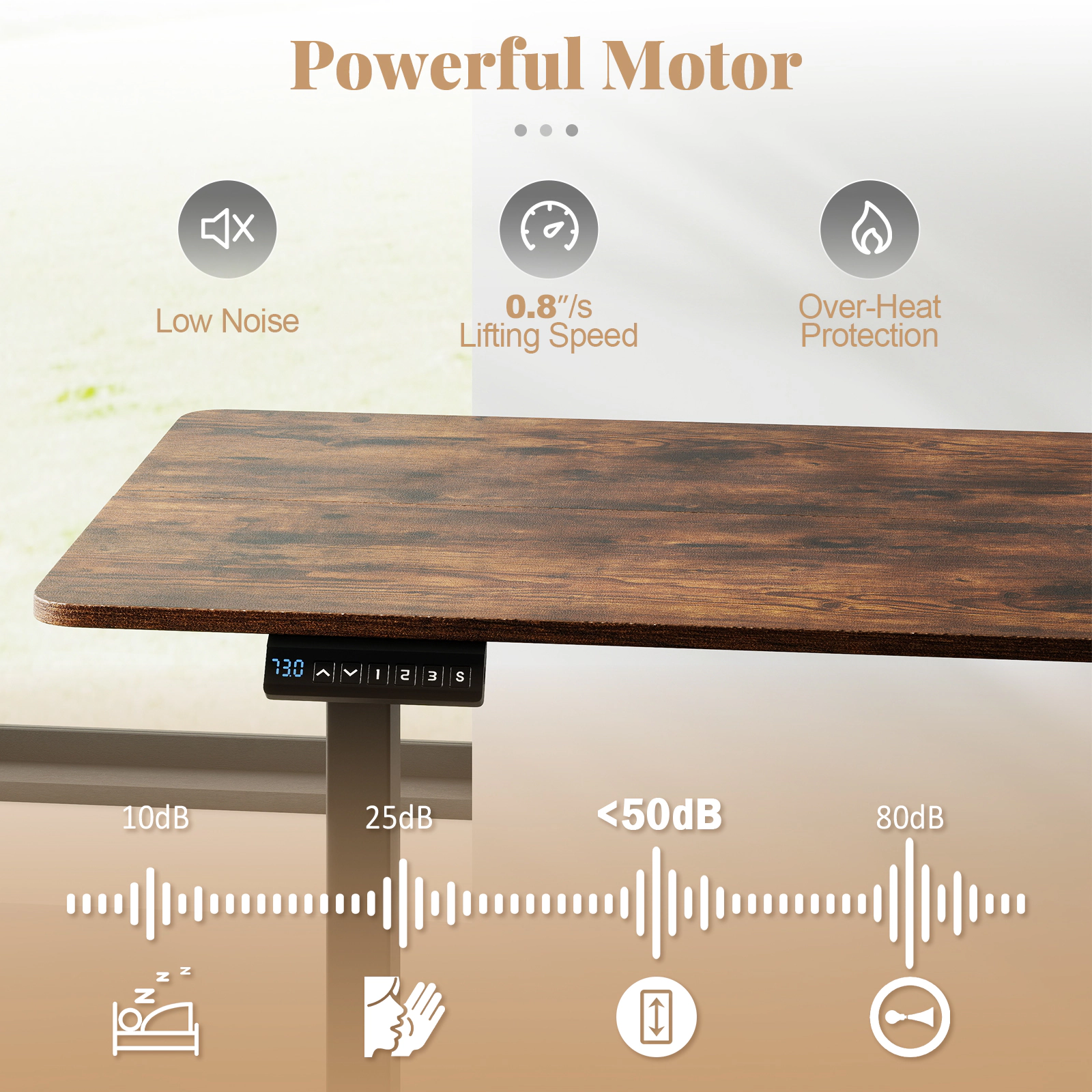 SUGIFT Ergonomic Electric Standing Desk 200-Lb Capacity with 3 Memory Settings and Digital Display Rustic Brown/Black