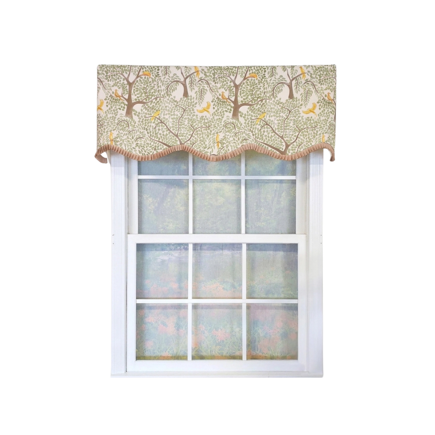 RLF Home Tree Bird Ruffled Provance Window Valance 100% Cotton Lined Rod Pocket 50" x 17" Green