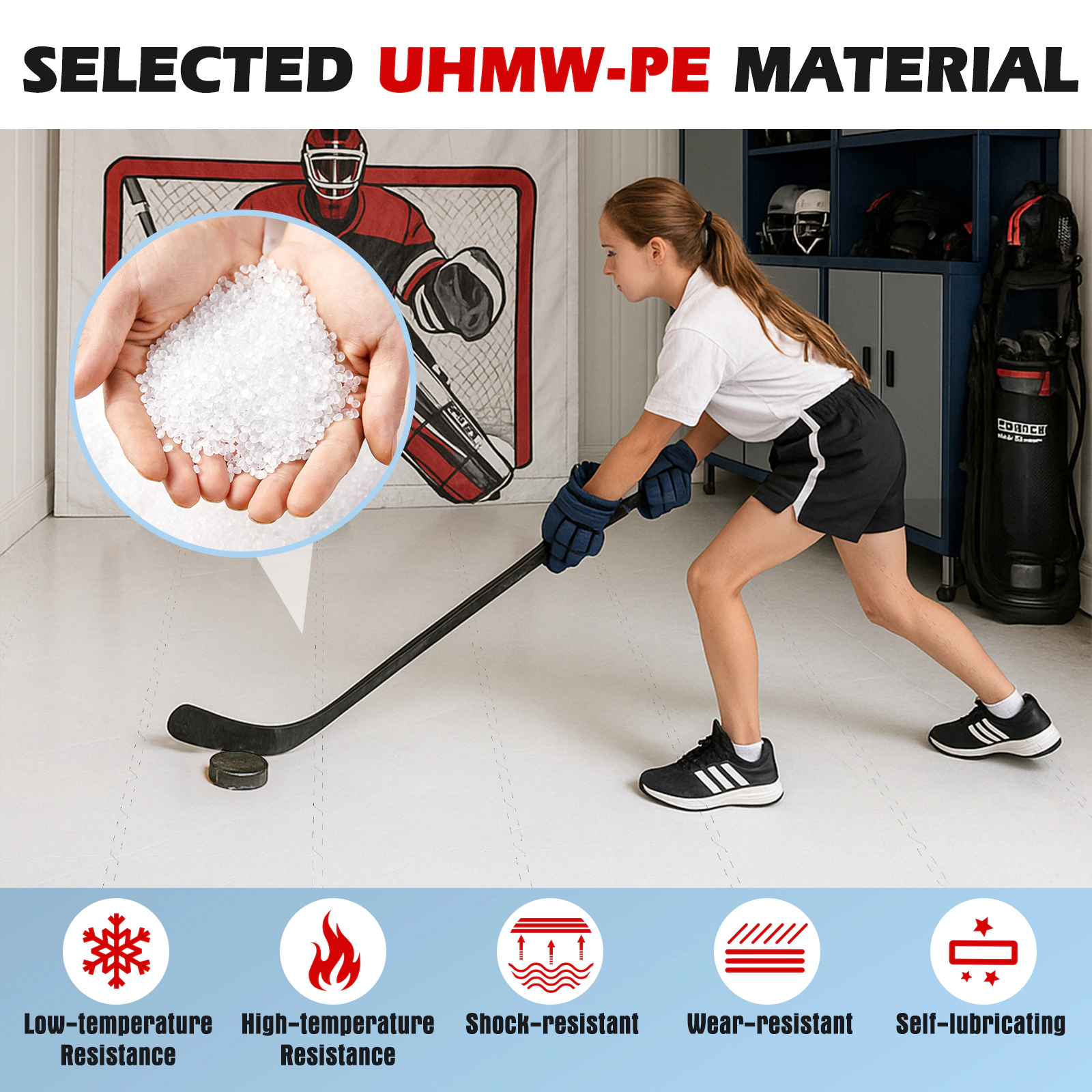 SUGIFT 10-Pack 23.5-sq ft Non-Slip UHMW-PE Dryland Synthetic Ice Hockey Flooring Tiles with Puzzle-Lock Edges