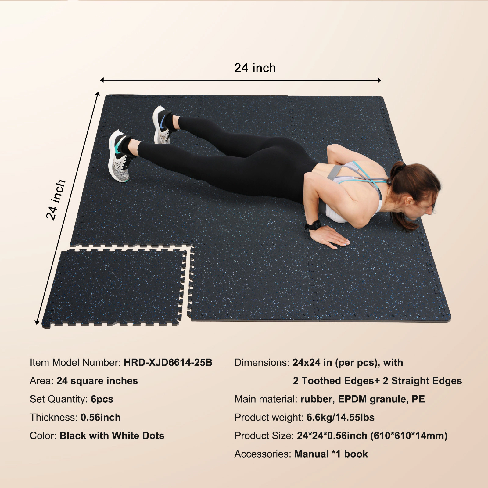 HONGGE 0.56 Inch Thick Rubber Top Gym Floor Mats with EVA Foam