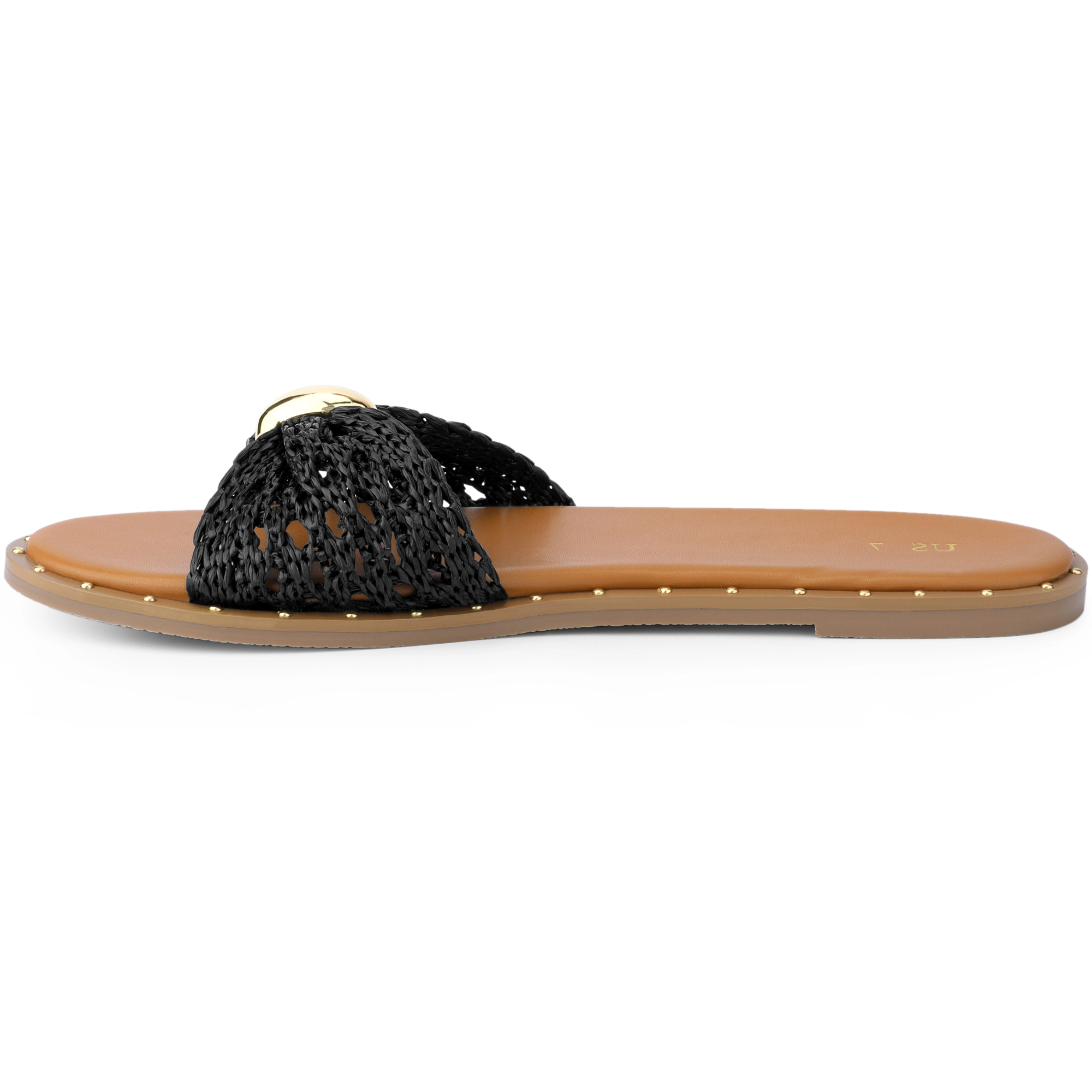 BLISSFUL STEP Women's Raffia Knot Open Toe Slippers Slip-On Slides Flats Sandal