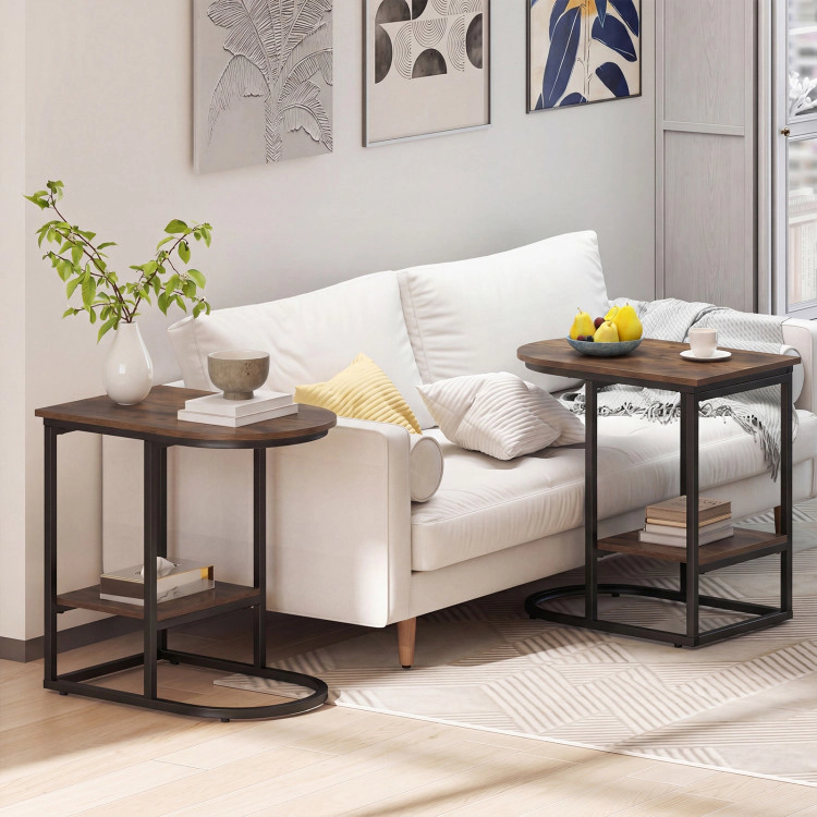 Hivvago C-Shaped Modern Sofa Side Table With Storage Shelf Faux And Marble Tabletop