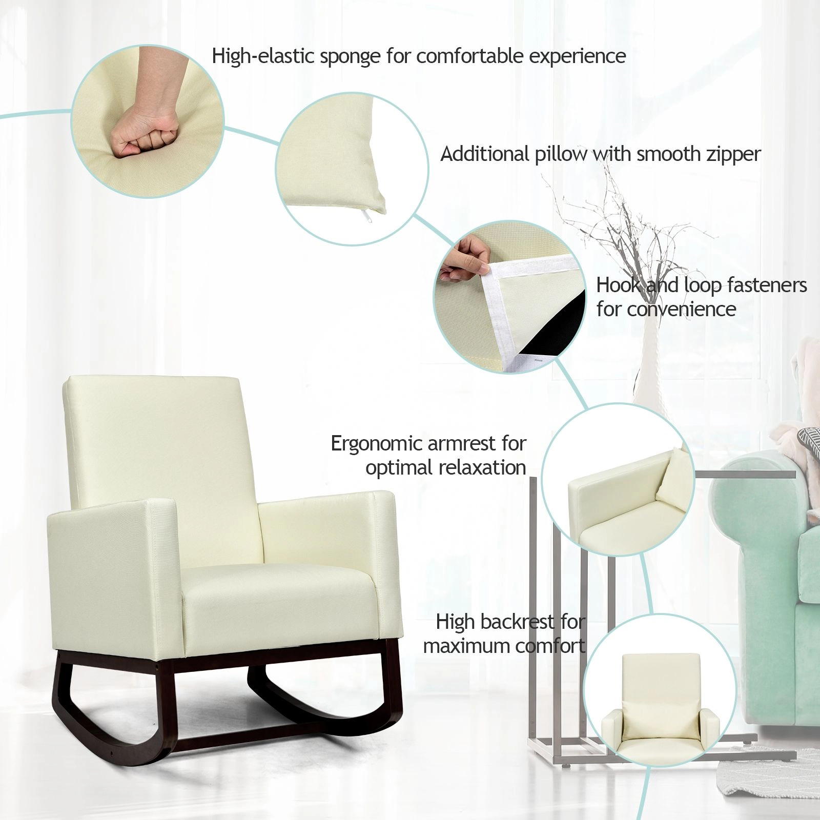 SlickBlue Unisex Rocking Accent Chair, 2-in-1 Linen Armchair