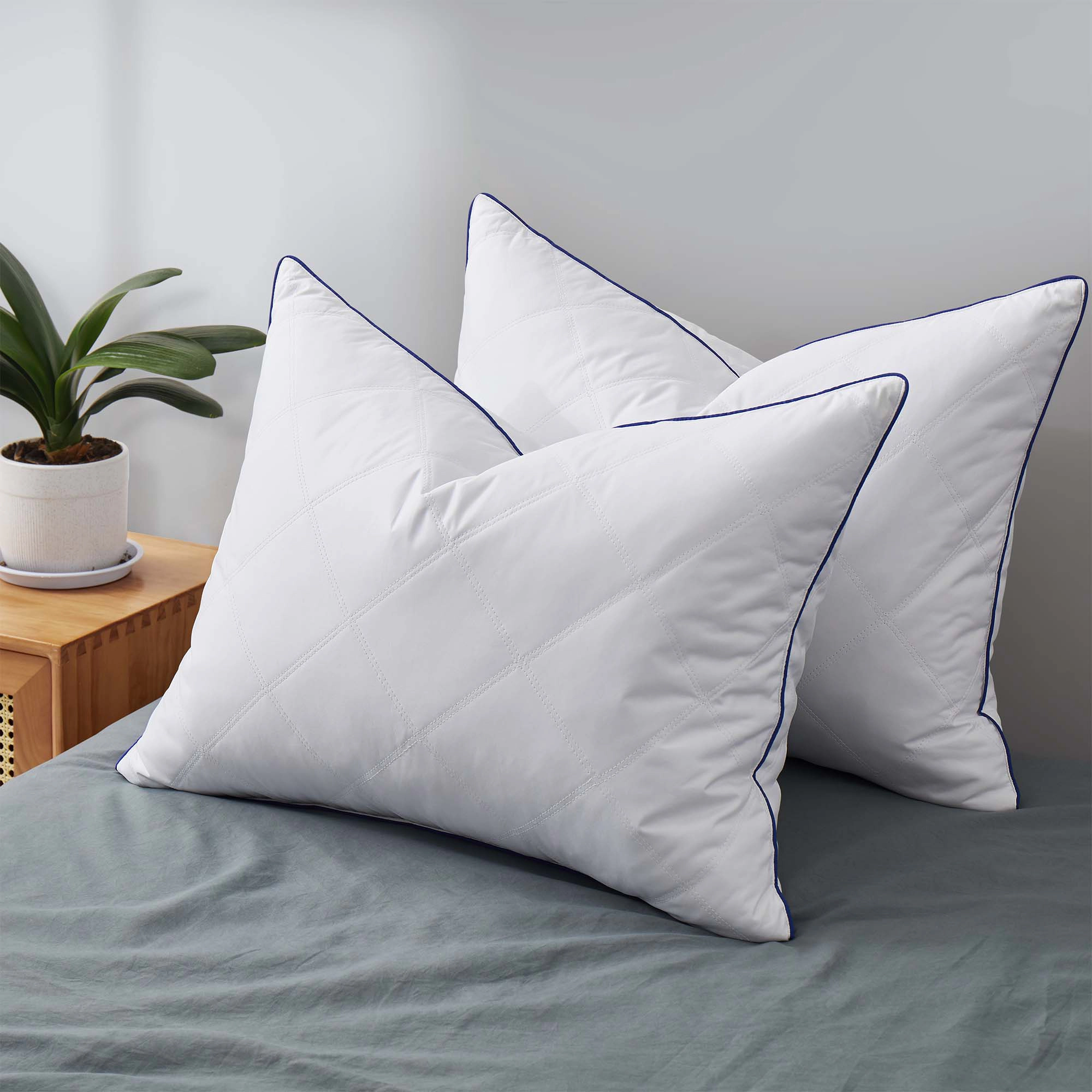 PeaceNest Natural Goose Feather Sleeping Pillows, Diamond-Quilted Soft Support, 2-Pack