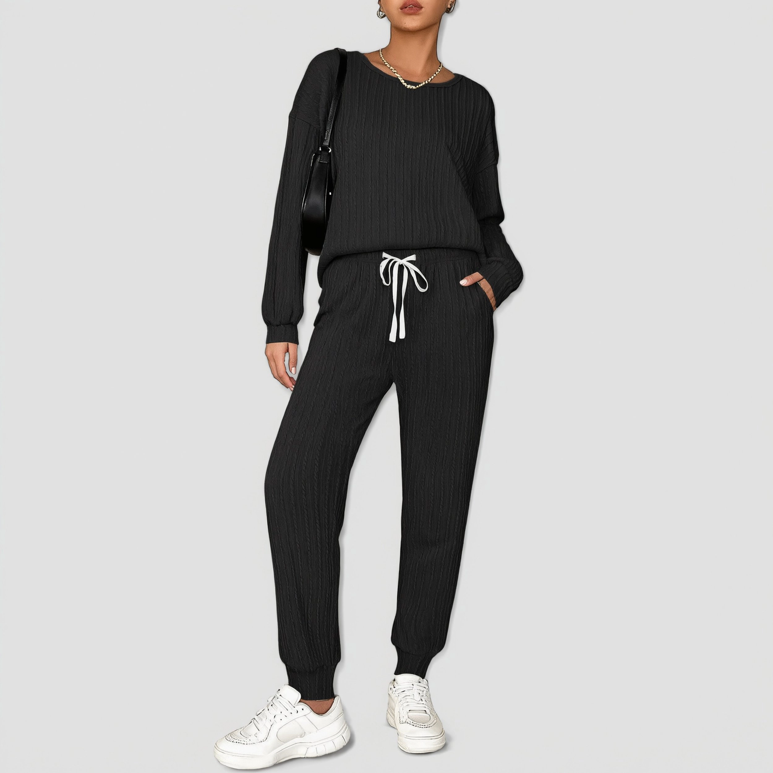Ekouaer Pajamas Cozy Sleepwear Long Sleeve Pullover Top Pants Jogger Loungewear Set