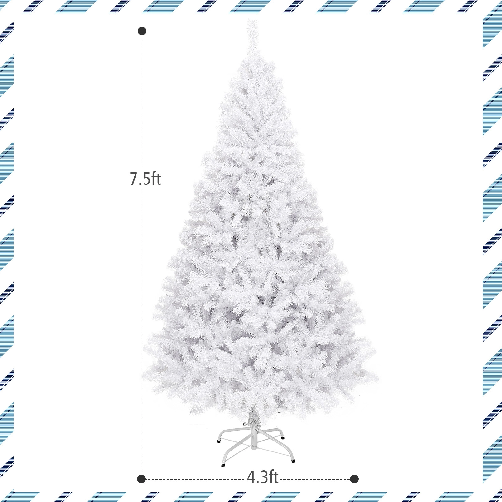 SUGIFT Hinged Artificial Christmas Tree with Metal Stand 7.5-ft White 1346 Tips